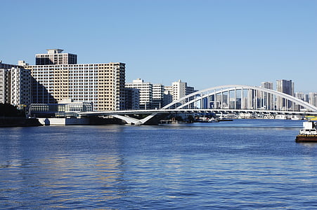 Japonsko, Tokio, Most, budova, domy, mesto, rieka
