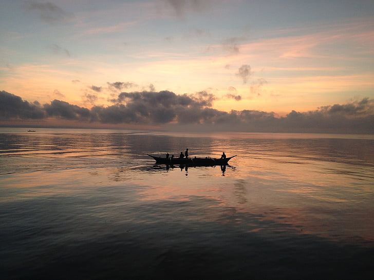 boat, lake, sea, water, calm, reflections, sunset