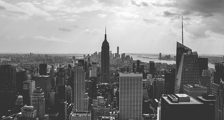 escala de cinzentos, Novo, York, cidade, dia, Nova Iorque, NYC
