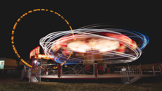 fotografi, karusellen, Ferris, hjul, mørk, natt, fornøyelsespark