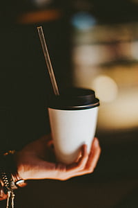 káva, horká, nápoj, espreso, pohár, ruka, dlaně
