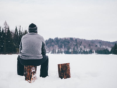 om, iarna, zăpadă, şedinţa, lemn, lemn log, de sex masculin