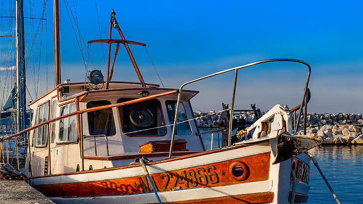 horgászcsónak, csónak, Barque, kikötő, Marseille, Franciaország