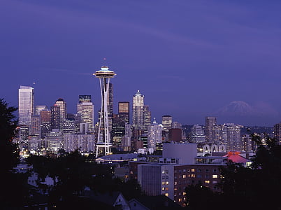 nabijene, Seattle, Washington, Gradski pejzaž, sumrak, noć, zalazak sunca