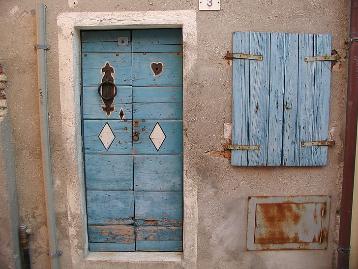l'entrada, porta, vell, edifici, pintat, Itàlia, arquitectura