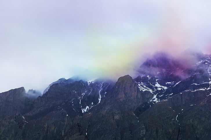 colorido, colorido, nevoeiro, nebuloso, paisagem, montanha, pico de montanha