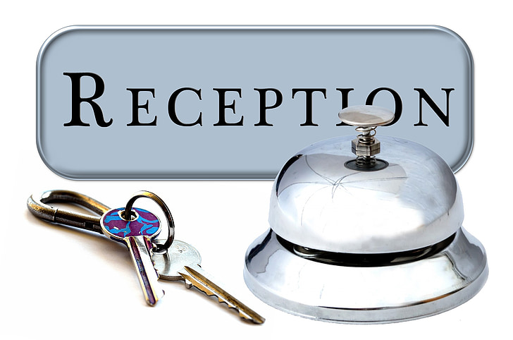 a Hotel, recepció, előszoba, bemeneti tartomány, gombot counter, szoba kulcsot, kulcs