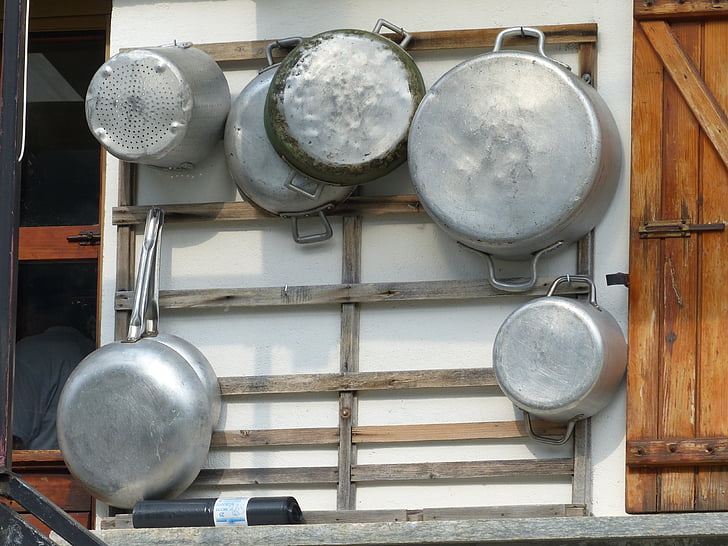 pot, lid, metal, aluminium, alu, old, mount