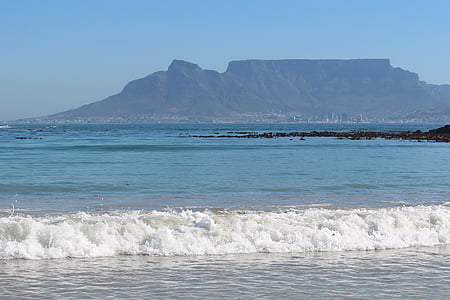 table mountain, cape town, south africa, summer, sea, surf, sky