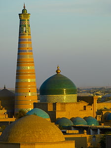 Khiva, ciudad, vista de la ciudad, antiguo, abendstimmung, Uzbekistán, puesta de sol