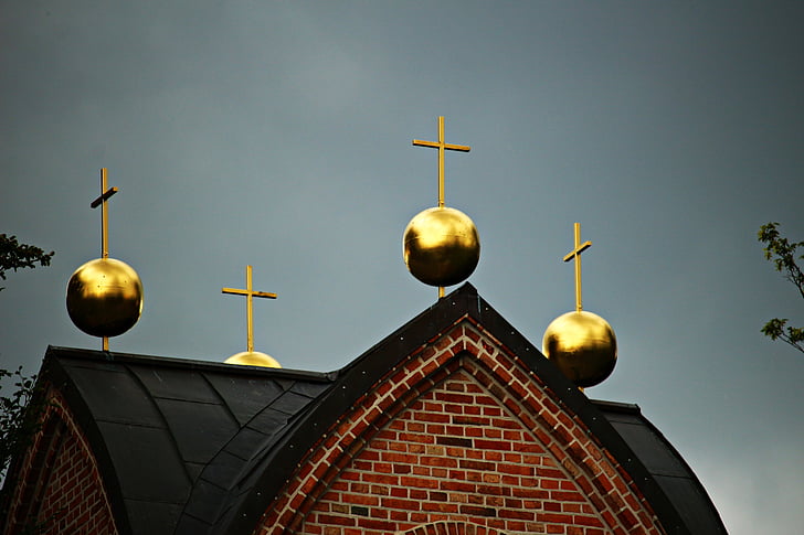 zvonik, žogo, zlata, križ, strehe, strehi stolpa, zgodovinsko