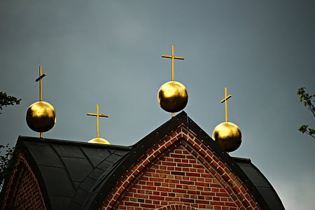 bell tower, ball, gold, cross, roof, tower roof, historically