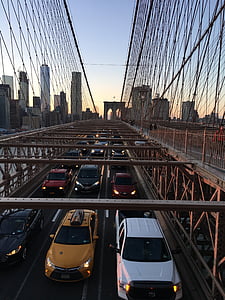 New york, Most, vozidla taxislužby, město, New york skyline, Manhattan, Panorama
