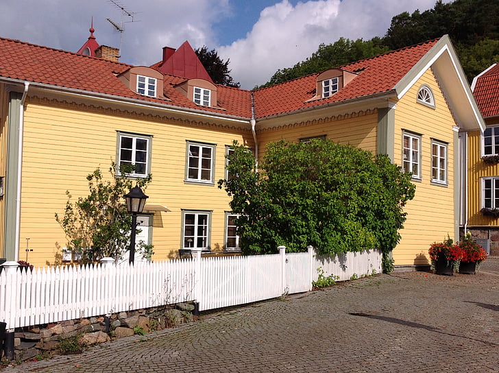 vieux, maison, fenêtre de, Suède