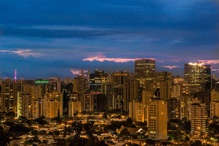 San Paulas, Panorama, miesto peizažas, vakare, dangus, Saulėlydis, žibintai