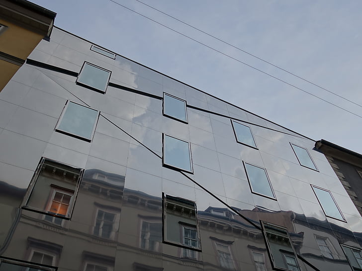 façana, mirall, arquitectura, casa, reflexió, Graz
