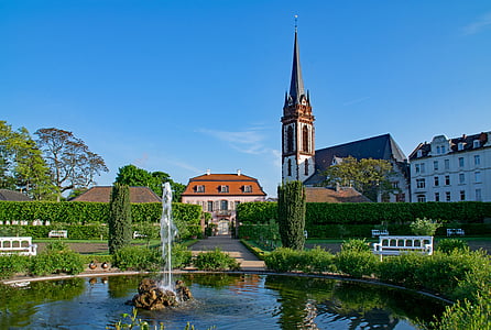 Prins georgs-trädgård, Darmstadt, Hesse, Tyskland, trädgård, våren, platser av intresse