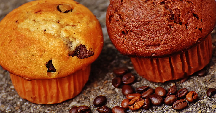Muffin, tårta, kaffe, kaffebönor, läckra, Njut av, Dra nytta av