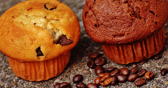 Muffin, kage, kaffe, kaffebønner, lækker, Nyd, drage fordel af