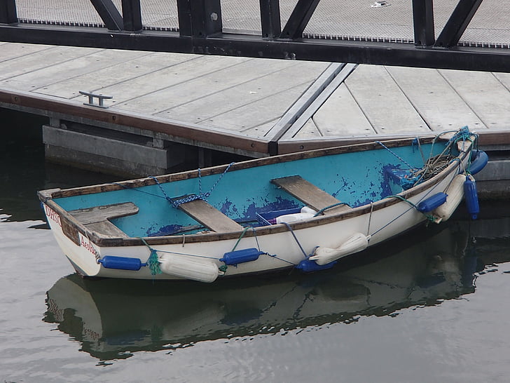 boat, dungarvan, harbour, row, blue, dock, water