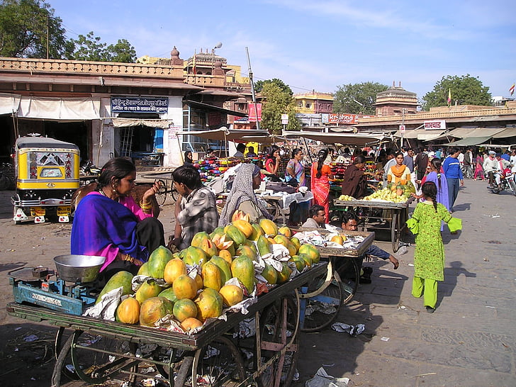 India, fruta, mercado, papaya