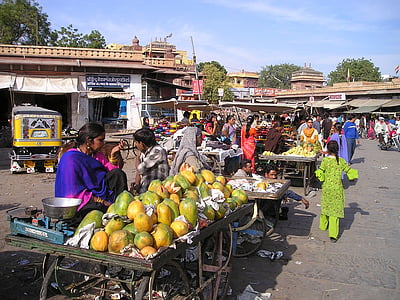 インド, フルーツ, 市場, パパイヤ