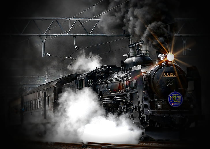 train à vapeur, locomotive, antique, train, vieux, transport, Retro