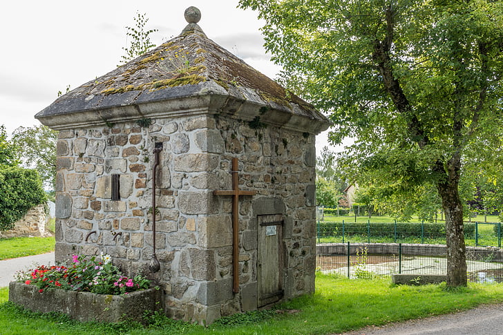 chapel, cross, building, old stone, renovated