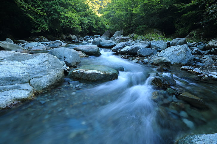 flow, river, brook, water, scene, creek, rocks