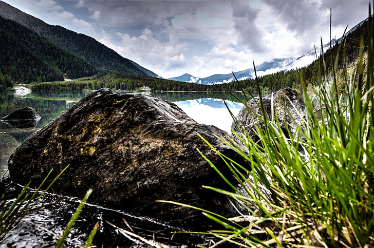 jezero, Bergsee, Příroda, krajina, voda, zrcadlení, banka