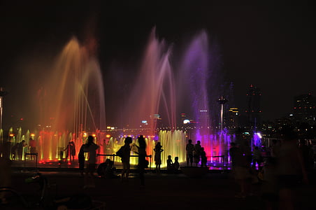 nacht uitzicht, muzikale fontein, duik, man, Seoel, Korea, mensen in korea