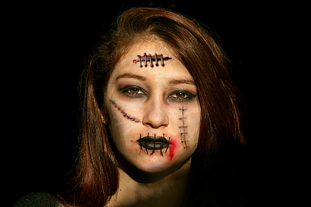 Halloween, horreur, jeune fille, cicatrice, mort, blanc, piquer les