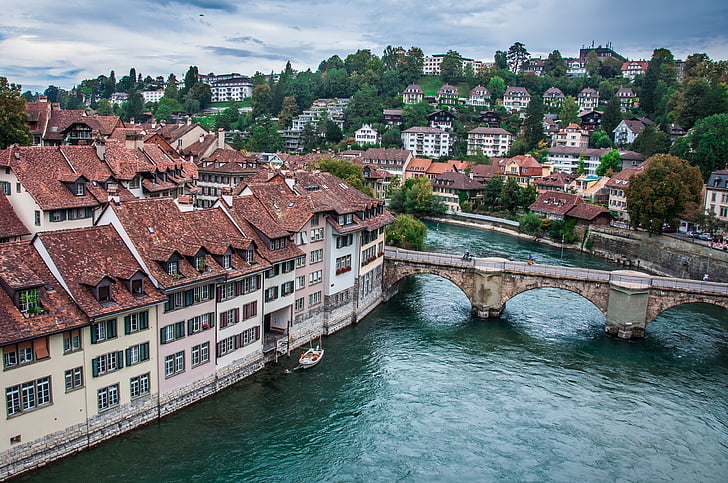 Bern, Schweiz, floden, Bridge, tak, Europa, stadsbild