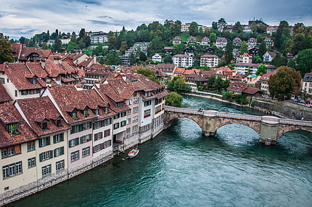 Bern, Švajčiarsko, rieka, Most, strecha, Európa, Panoráma mesta