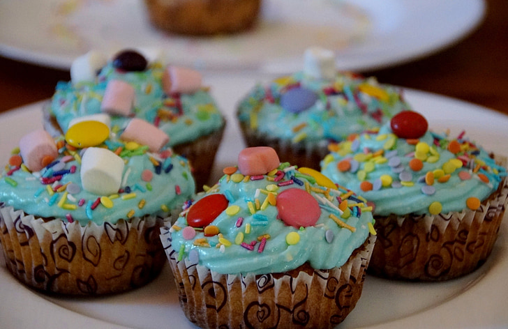 Cupcake, kerma, Makea, värit, koristeita, kakku, jälkiruoka