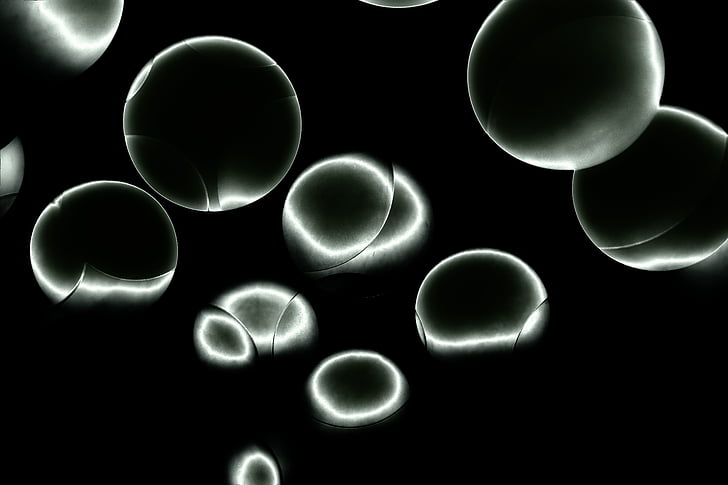 vliegende ballen, ballen, donker, schaduw, abstract, kunst, bacteriën