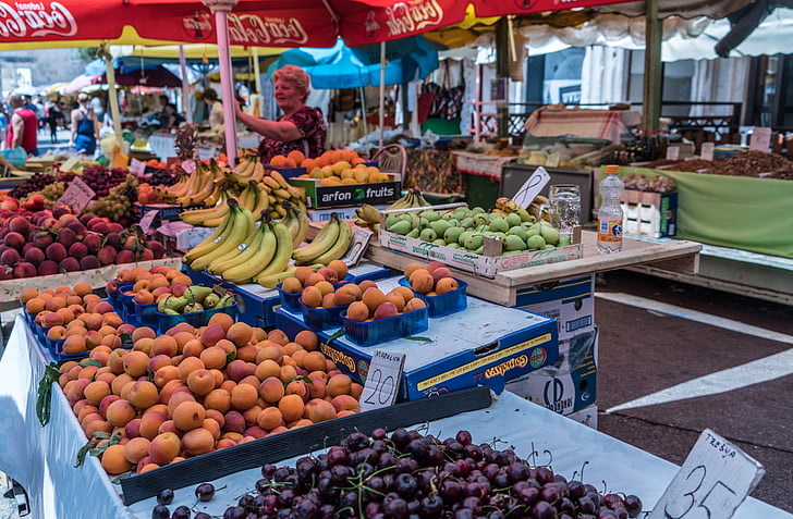 фрукты, Фермерский рынок, Хорватия, питание, свежий, продукты, здоровые