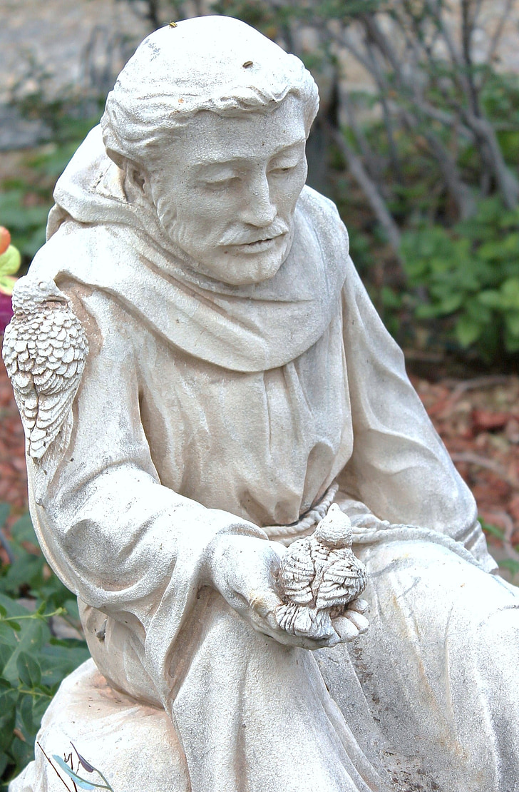 Statue, Aed kunst, Saint francis Assisi, katoliku munk, loomade teatis, skulptuur, kivi