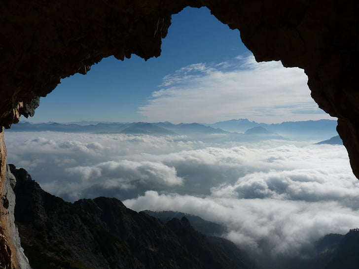 구름, 셀 마린, 산, unterberg, outlook, 동굴