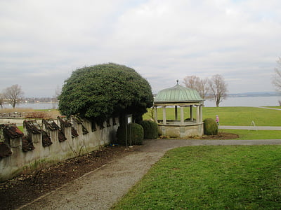 Pavilion, sätt, Park, träd, väggen, sjön, Bodensjön