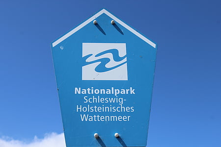 ' nın kuzeyinde Schleswig-holstein wadden Denizi, kalkan, Milli Parkı, işareti, mavi
