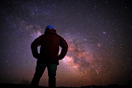 ljudi, čovjek, tamno, noć, galaksija, silueta, astrofotografija