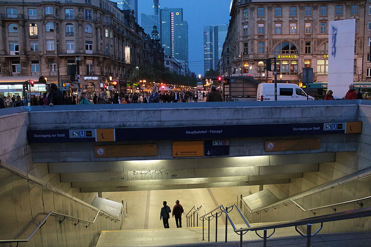 frankfurt, railway station, underpass, stairs, railway station area, central station, two