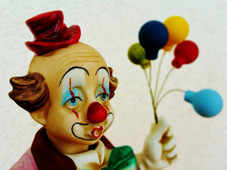 κλόουν, μπαλόνια, αγαλματίδιο, πολύχρωμο, Αστείο, μπαλόνια, γενέθλια