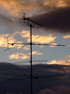 antena, ver la tv, radio, TV, antena de TV, cielo, nubes