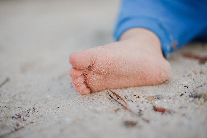 бебе, дете, Сладък, крак, пясък, морския бряг, малка