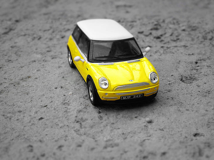 mini cooper, amarillo, macro, vehículo, Automático, coche amarillo, auto antiguo