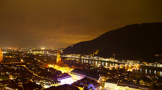 Heidelberger schloss, Heidelberg, ciudad, Castillo, Baden Wurtemberg, panorama, panorama de la ciudad
