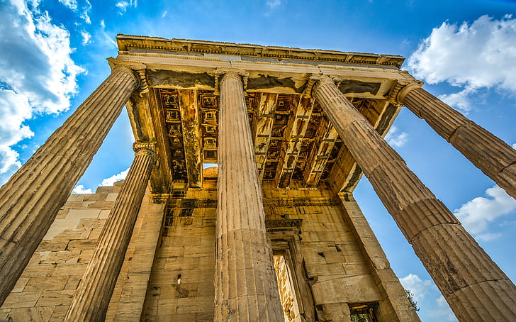 Acrópole, Parthenon, antiga, colunas, Grécia, Atenas, Grego