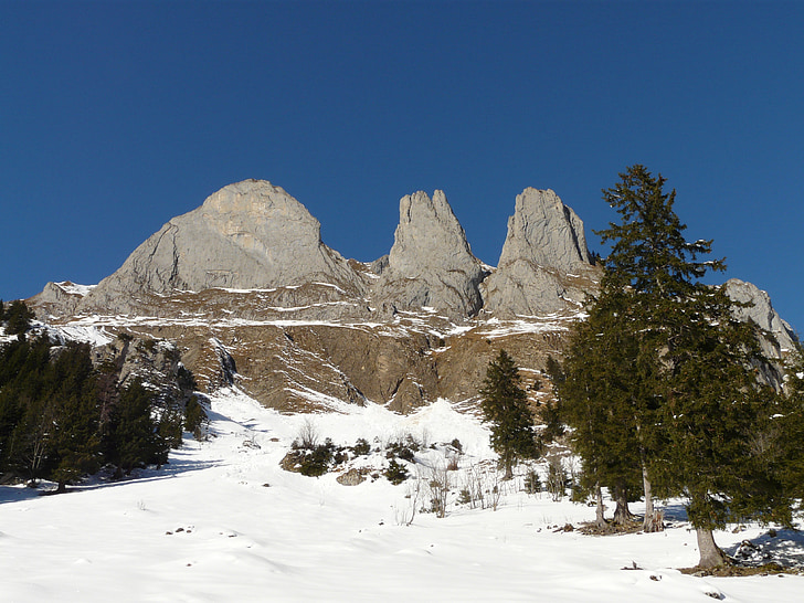 hegyek, hó, téli, táj, alpstein, Massif